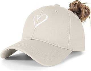 Sahrch Women Ponytail Baseball Cap - Adjustable High Bun Hat Love Heart Embroidery Ladies Ponycap with Hole UK