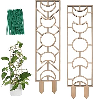 تعريشة نباتات للنباتات المتسلقة، تعريشة خشبية صغيرة 16 انش للنباتات المحفوظة بوعاء مع طبقة مقاومة للرطوبة لنباتات الكرمة واللبلاب المنزلية، تصميم قمر وشكل هندسي