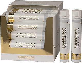 Sun Shot Daily Collagen Drinking Ampoules - 30 x 25 ml with Vitamin C, Folic Acid, Vitamin K for Immune Strengthening - Green Tea Extract for More Energy - German Product - Booster for More Power