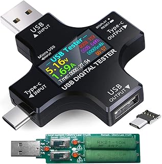 USB C r، كيه جيه- كي جي 2 في 1 USB نوع C r، شاشة ملونة IPS، رقمي متعدد، الجهد، التيار، الطاقة، المقاومة، درجة الحرارة، كاشف السعة، مع حمل ناقل قابل للتعديل 3 امبير