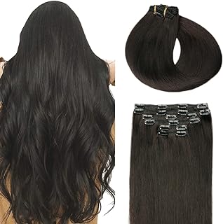 SURNEL Clip in Hair Extensions Real Human Hair 22inch 55cm #1B Natural Black Full Head 6 Pcs Human Hair Clip in Extensions Double Weft 120 Grams (#1B, 22'')