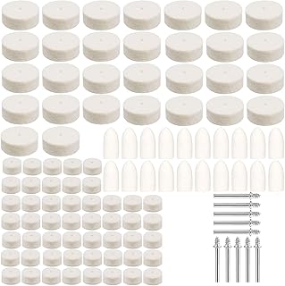 110 قطعة من وسادات التلميع من لباد الصوف، مجموعة ادوات دوارة لعجلة صقل التلميع مع ساق 1/8 انش وعجلات تلميع بديلة، مجموعة مدببة ومغزل للمثقاب والبلاستيك والزجاج والمجوهرات المعدنية 9/12/25 ملم