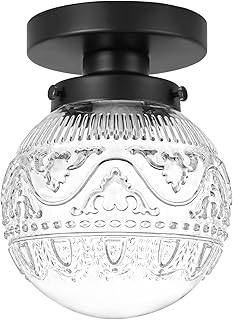 Daunton Semi Flush Mount Ceiling Light Fixtures, Vintage Globe Glass Ceiling Light Fixture, Antique Small Black Hallway Light Fixtures for Bedroom, Closet, Entryway, Bathroom, Kitchen