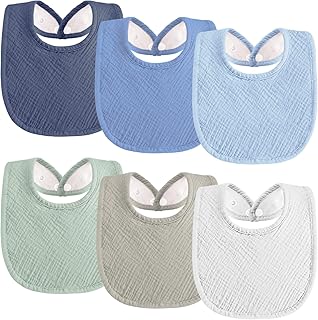 Kewlife gift Pack of 6 Bibs Baby Muslin Square Baby Neckerchief Baby Adjustable Baby Bibs for Boys and Girls Square Blue