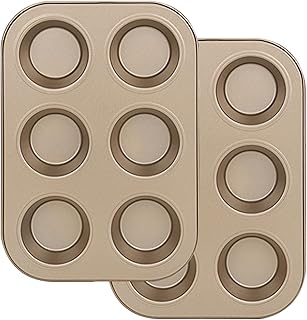 2 Packs Nonstick Round Muffin Baking Pan Tin, 6-Cup Muffin Tin, Cupcake Pans, Cheesecake Pans, Carbon Steel, Gold