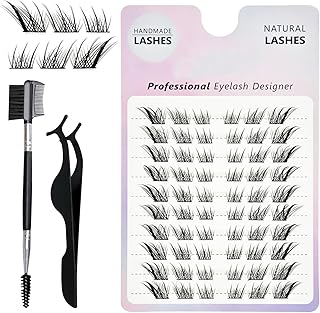 Cat Eye Cluster Lashes Kit, DIY Natural Individual Eyelashes, C Curl Fox Eye Lash Extensions, Wispy Eyelash Clusters, with Dual-Ended Lash Brush and Tweezers