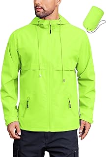 Men's Packable Rain Jacket Lightweight Waterproof Raincoat with Hood for Travel Hiking Cycling Running