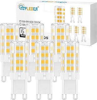 توب ليدر مصابيح LED G9 من 6 قطع، 5 واط 450 لومن، ابيض دافئ 3000 كلفن، بدون وميض غير قابل للتعتيم، ما يعادل لمبة هالوجين 40 واط، لمبة G9 موفرة للطاقة