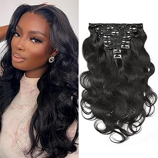 Humistwbiu Body Wave Clip in Hair Extensions Human Hair for Black Women 10A Brazilian Virgin Human Hair Body Wave Clip ins Natural Black Color 120 Gram 8Pcs/Set 18 Inch