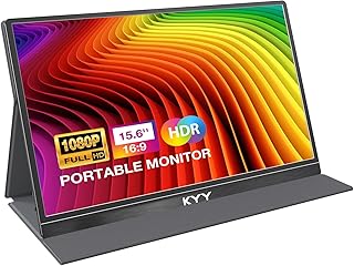 شاشة محمولة - KYY 15.6 بوصة FHD 1080P كمبيوتر محمول USB C HDMI عرض IPS فائقة النحافة مع غطاء ذكي ومكبرات صوت التوصيل والتشغيل خارجية لأجهزة الكمبيوتر المحمول وأجهزة