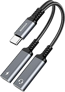 موزع USB C محول زوو اوكس مزدوج لسماعة الراس والشاحن كيبل دونجل صوت نوع 2 في 1 مع بي دي 60 واط شحن سريع يدعم الموسيقى لبكسل 4 3 اكس ال جالكسي S22 S21 S20+ S20 نوت 20 10 اكسبيريا رمادي