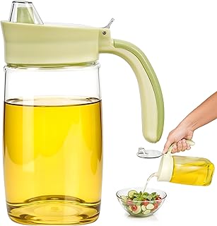 BELLE VOUS Oil Dispenser Bottle with Flip Cap - 700ml/24oz Leakproof Glass Oil Container with No Drip Spout - Vinegar Dispenser for Kitchen Cooking