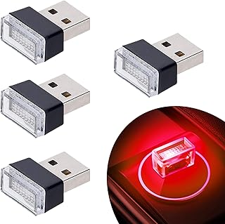 مصباح داخلي للسيارة 4 قطع باللون الاحمر بمنفذ USB من فيبريتولد، مصابيح LED بمنفذ USB صغيرة مناسبة كديكور واضاءة لجميع السيارات