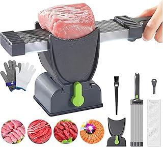 Meat Slicer for Home, Stainless Steel Cutter With ONE Cut-Resistant Gloves,Thickness Adjustable 2-4 mm,Food Slicing Machine with Sharpener, Dishwasher Safe, for Beef Pork(Gray)