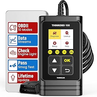 ثينك كار ماسح ضوئي OBD2 100 من ثينكوبد، قارئ رموز السيارة OBD2/ EOBD مع وظائف OBD2 الكاملة. قارئ رموز المحرك لفحص السيارة / ماسح رموز السيارة لمستشعر O2 / نظام EVAP / اختبار الضباب الدخاني