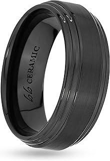 Boston Bay Diamonds Black Ceramic Unisex Comfort Fit Mens Wedding Band or Fashion Ring - 6mm, 7mm & 8mm - Choice of Style