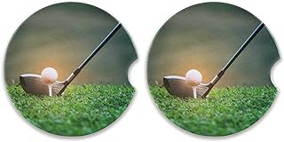 Ombra Car Coaster 2 Pack Art Painting Golf Ball Car Coaster for Drink absorbent Ceramic Cup Holder Coaster for Men Women Removal Cute Car Accessories 6.5 سم