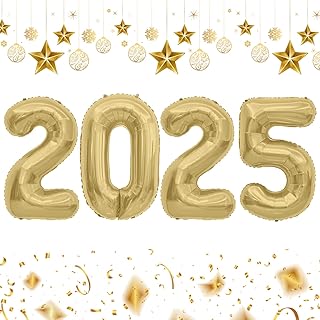 2025 Balloons, 40 Inch 2025 Number Balloons, 2025 Dummy Gold Balloons, Large Foil Happy New Year Balloons Number for Graduations Decorations Class of 2025, Birthday, 2025 New Year Eve Party Supplies