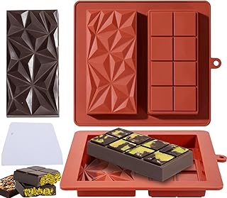 FEJYTOR 2Pack Dubai Chocolate Bar Mold Deep 1 Inch with Scraper, 2024 Knafeh Pistachio Chocolate Bar Silicone Thick Mold for Stuffed Bar, Large Candy Bar Mold for Filling(Brown)