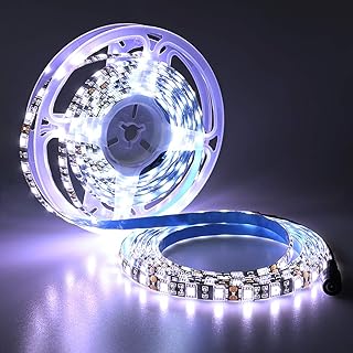 واي يو ان بي او شريط اضاءة LED ابيض بارد 6000-6500 كلفن، 5 متر 300 وحدة اس ام دي 5050 لوحة PCB سوداء 12 فولت مقاوم للماء مرن قابل للقطع للمنزل وخزانة المطبخ وغرفة المعيشة