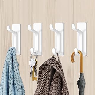 Muecleao Self Adhesive Hooks, Sticky Hooks Extra Strong, Stainless Steel Stick on Hooks Heavy Duty Wall Hanging Hooks for Bathrooms Kitchen Bedroom, 4 Pack