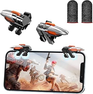 TRASSLE Mobile Gaming Trigger,4 Triggers [6 Finger Operation] High Sensitive Shoot Aim Gaming Controller Gamepad Grip Joysticks Buttons (Physical mode)