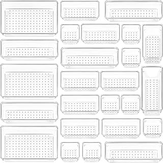 مجموعة منظمات ادراج بلاستيكية شفافة مكونة من 25 قطعة سمارت سبيس - صواني متعددة الاستخدامات لتنظيم المكياج والمجوهرات وادوات المطبخ والتخزين المكتبي - متوفرة في 4 مقاسات