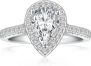 JALOKIVI 1.5CT 925 Sterling Silver Engagement Rings for Women Pear Cut Halo Cubic Zirconia Promise Rings for Her Size 4-12