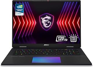 MSI لابتوب العاب تيتان 18 HX 1 انش 120Hz ميني LED UHD+ انتل كور i9-14900HX، انفيديا جيفورس RTX 4090، 128GB DDR5، 4TB NVMe SSD، 2X ثاندربولت 4، كولر بوست 5، ويندوز 11 برو، اسود A14VIG-036US