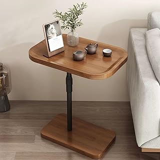 C Shaped End Table Height Adjustable, 360° Swivel Sofa Side Table, Modern Wood Small Coffee Table, With Raised Edgeside, Tables for Living Room Bedroom Balcony Patio