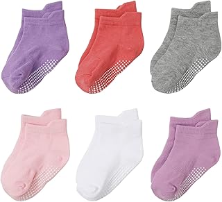 6 Pairs Ankle/Low Cut Socks with Non-Slip Grips for Baby Toddlers（S）