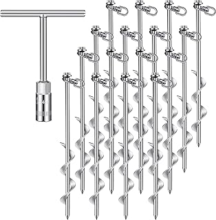 16 قطعة من براغي تثبيت الارضية، اوتاد خيمة شديدة التحمل 12 انش بمقبض على شكل حرف T مفتاح ربط سداسي مجموعة مرساة الترامبولين شديدة التحمل للتخييم والمظلات والسقيفة وتأمين الحيوانات