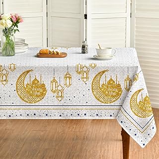 Horaldaily Ramadan Tablecloth 52×70 Inch Rectangular, Eid Al-Adha Mubarak Washable Seasonal Table Cover for Party Picnic Dinner Decor