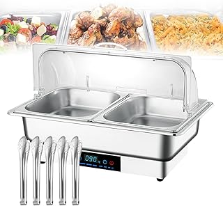 9L Stainless Steel Chafer With Lid Electric Roll Top Chafing Dish Buffet Set Buffet Servers And Warmers Warming Tray For Wedding,Parties,Banquet,Catering Events(1/2 Pan)