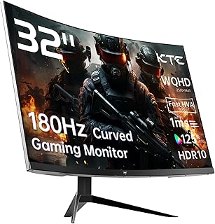 KTC شاشة العاب منحنية 32 انش 180Hz QHD 2560x1440p 1ms MPRT، كمبيوتر 2K، HVA 1500R، فري سينك بريميوم، HDR، 120% sRGB، منفذ عرض/HDMI/USB، دعم فيسا، للاعبين، LED -أسود