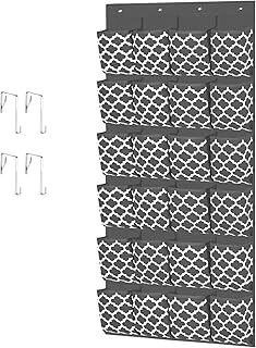 منظم احذية فوق الباب - حامل تخزين احذية معلق مع 24 جيب قماشي كبير جدا و4 خطافات متينة للاحذية الرياضية للرجال والنساء والكعب العالي وشباشب الاطفال والرحلات البحرية، طول 68 انش (رمادي)، من هوم فورت