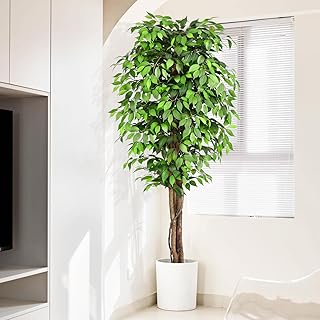 Keeplush 7ft. Large Ficus Artificial Trees with Natural Curved Trunks, 84" Tall Lush Faux Tree for Home Decor Indoor, Green Lifelike Fake Ficus Tree Artificial Plants in Pot