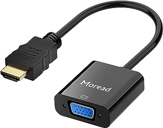 محول موريد HDMI الى VGA مطلي بالذهب ذكر انثى لاجهزة الكمبيوتر والكمبيوتر المكتبي واجهزة لابتوب وشاشات وجهاز عرض التلفزيون عالية الدقة وكروم بوك ورازبري وباي وروكو وXbox وغيرها اسود عدد المنافذ: 2