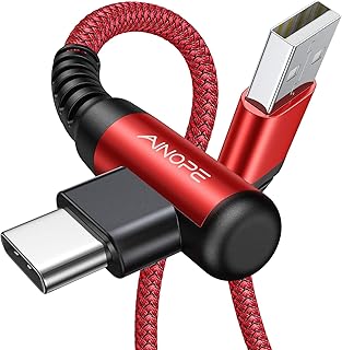 كيبل شحن سريع 3.1 امبير، كيبل شحن اينوبي [6.6 قدم + 6.6 قدم] بزاوية يمنى، كيبل USB الى USB C مضفر بالنايلون المتين متوافق مع جالكسي S10 S9 S8 بلس S21، ال جي V30، V20، G6