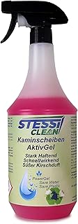 StessiClean Active Gel Fireplace Windscreen Cleaner 1 Litre – Strong Adhesive, Quick Action, Sweet Cherry Fragrance – Professional Fireplace Glass Cleaner