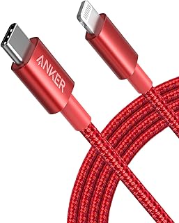 انكر سلك شحن جديد من النايلون USB-C الى لايتنينج [6 قدم معتمد من ام اف اي] لايفون 12/11 برو/اكس/اكس اس/اكس ار/8 بلس، يدعم توصيل الطاقة (احمر)