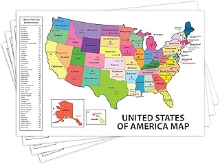خريطة الولايات المتحدة - ملصق الولايات المتحدة الأمريكية ، خريطة الولايات المتحدة التعليمية - مع عاصمة الولاية - للأعمار من الأطفال إلى البالغين - مكتب المدرسة بالمنزل - مطبوعة على 12 نقطة. الأوراق ال