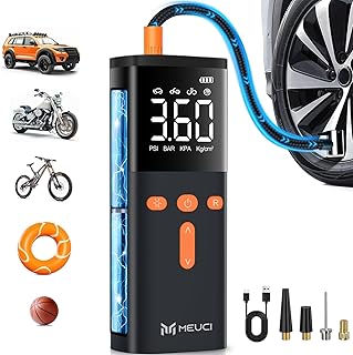 MEUCI Tire Inflator Portable Air Compressor, 10000mAh Cordless Air Pump for Car Tires, 150PSI Electric Bike Tire Pump with Pressure Gauge, LED Light for Motorcycle, Bicycle, Ball, Car Accessories