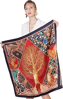 ANDANTINO 100% Pure Mulberry Silk Scarf 110cm Large Square Lightweight Headscarf& ShawlWomen Hair Wraps-With Gift Packed