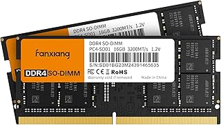 فانكسيانغ ذاكرة RAM DDR4 من سوديم 32GB (2 × 16GB) 3200Mhz، ذاكرة لاب توب انتل AMD CL22 1.2 فولت ثنائية القناة، مثالية للالعاب والإنتاجية