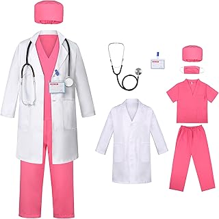 Gortykor Kids Doctor Costume Doctor Lab Coat for Kids Doctor Lab Costumes for Boys Girls 3-12 Halloween Dress Up