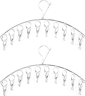 رف تجفيف من فيش شوب، شماعة جوارب الغسيل مع 10 مشابك من قطعتين من الستانلس ستيل لتجفيف الجوارب وملابس الاطفال وحمالات الصدر والمناشف والملابس الداخلية والقبعات والوشاح والسراويل والقفازات، فضي