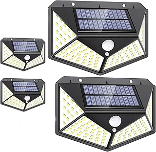 مصباح شمسي بإضاءة بيضاء 100 LED من بريتسبير مع مستشعر إضاءة للحديقة والإضاءة الخارجية (عبوة من 4 قطع)، بلاستيك، أسود