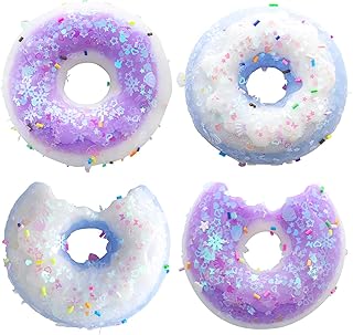 4 Pcs Taba Squishy Donut Squeeze Toys Kawaii Squishies Sensory Toys Pinch Squishy Toys Cute Donut Mochi Toys for Party Favors, Gifts for Adults Kids (Donut)