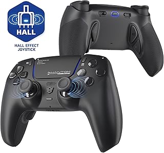 HEXGAMING PHANTOM Pro Controller with 4 Remappable Buttons 6 Remapping Profiles 8 Interchangeable Analog Stick and Adjustable Triggers Compatible ps5 PC Mobile - Hall Effect Chaos Black